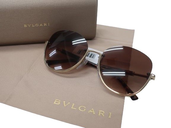 ブルガリ サングラス（レディース） BVLGARI ブルガリ イタリア製 ハーフリム ラウンドシェイプ バネ蝶番 サングラス アイウェア 眼鏡 6123 定価8.5万 ゴールド ブラウン 56□18 140▲120▼40325k03