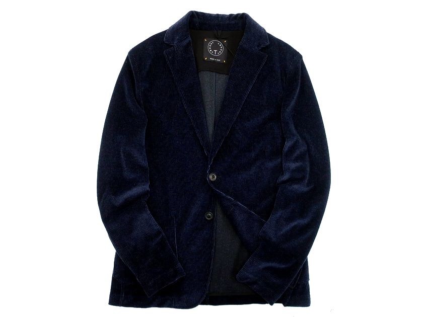 T-JACKET ティージャケット イタリア製 SB SLIM FIT JKT SKY GLAZE コットン混 ピンストライプ ベロア 2B アンコンジャケット 51G419J 定価7万 ネイビー S▲055▼40605k12