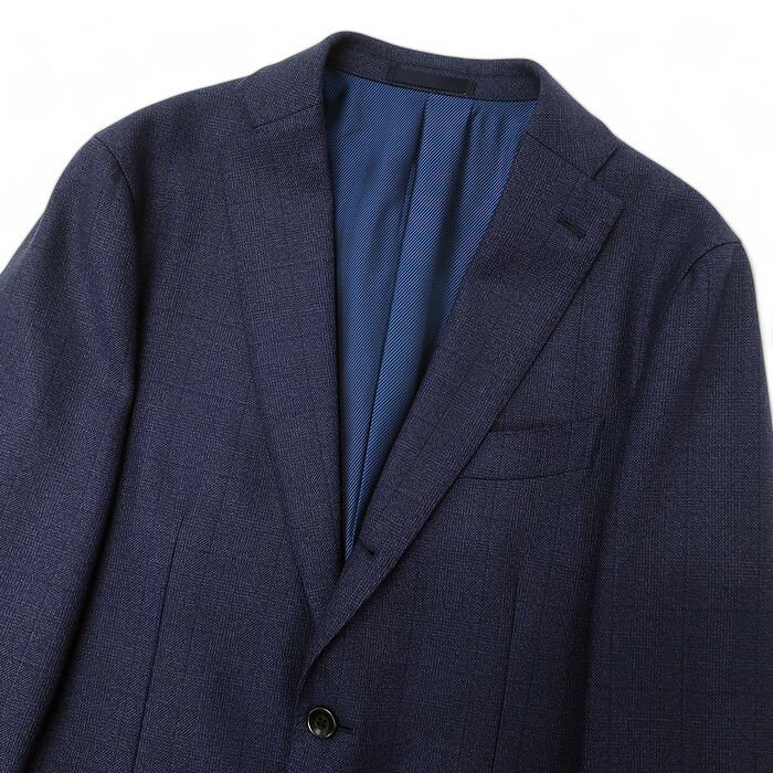 GIVERDYE BEST SELECTION ジバルディ 大賀 日本製 Bulmer & Lumb 英国製生地 ウール100％ メランジ バスケット織り ウインドウペン 段返り3B ノータック シングルスーツ ジャケット スラックスパンツ セットアップ 181A9504 ネイビーブルー D6-48▲198▼41220k04