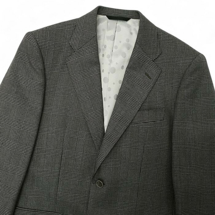 GIVERDYE BEST SELECTION ジバルディ 大賀 日本製 ウール100％ グレンチェック 2B ノータック シングルスーツ ジャケット スラックスパンツ セットアップ 547A8021 グレー A5▲074▼41226k05