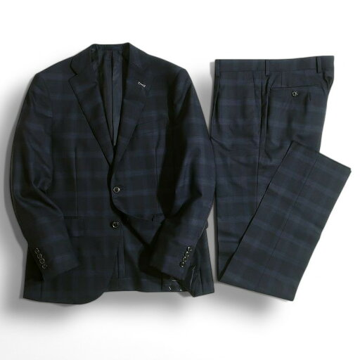 DEGE&SKINNER ディージ&スキナー 大賀 日本製 ウール100% チェック柄 2B 1タック シングルスーツ ジャケット スラックスパンツ 548A9005 ネイビー AB4▲074▼50207k06 DEGE&SKINNER ディージ&スキナー 大賀 日本製 ウール100% チェック柄 2B 1タック シングルスーツ ジャケット スラックスパンツ 548A9005 ネイビー AB4▲074▼50207k06