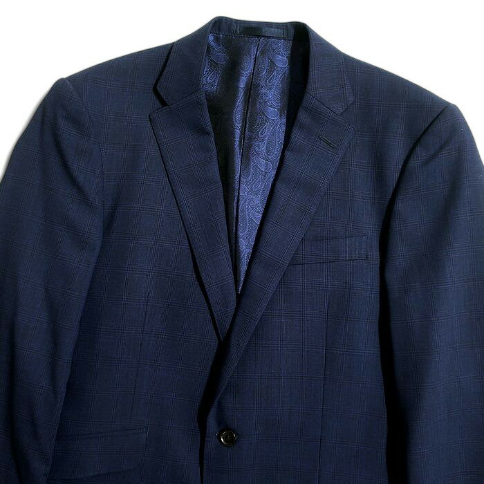 RICHIESTA リキエスタ 大賀 日本製 ウール混 チェック柄 2B 1タック シングルスーツ ジャケット スラックスパンツ 188A9808 ネイビー AL▲074▼50211k01