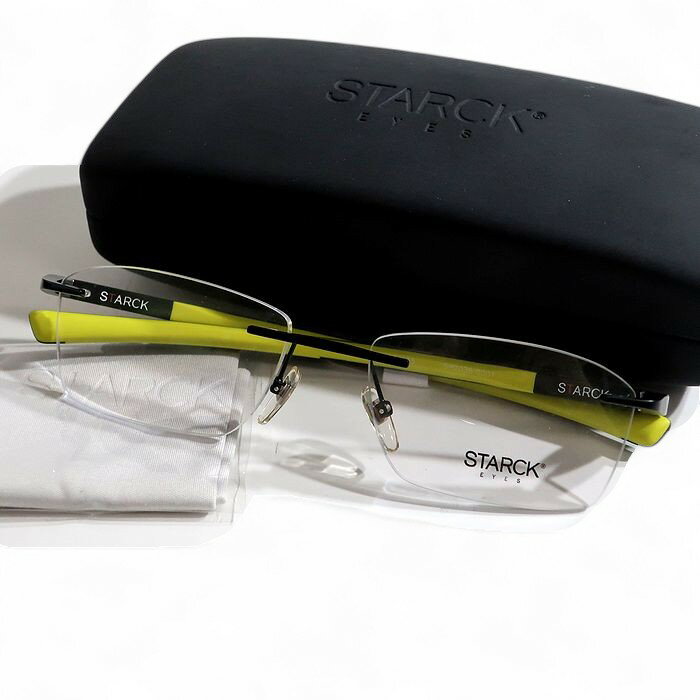【中古】【新古品?未使用品】STARCK EYES alain mikli スタルク アイズ アランミクリ イタリア制 biolink リムレス ツーポイント チタンコンビネーション スクエア 眼鏡 メガネ サングラス SH2036 定価4.7萬(wàn) ブラック イエロー 55□18 145▲060▼50605k02