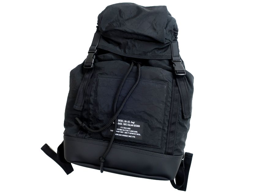 DIESEL ディーゼル F-SUSE BACKPACK クリンクル素材 ラップトップスリーブ バックパック リュックサック デイパック X06625 定2.6万 ブラック▲090▼20527k15