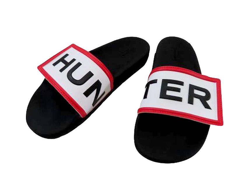 HUNTER ハンター イタリア製 WOMENS ORIGINAL SLIDE ロゴ入 ラバー スライドサンダル シャワーサンダル WFD4018EVA 定1.2万 ブラック UK4-01 UK5-02 UK6-03▲011▼30615t06