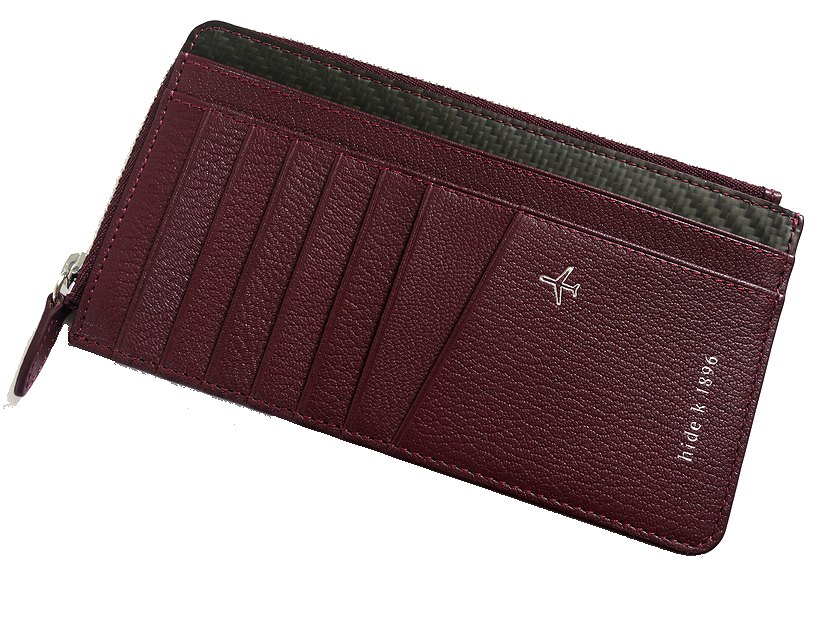 HIDE K 1896 ヒデ ケイ 1896 カーボン×レザー Suit Wallet 長財布 HKC-027-04 定3.2万 ワインレッド系▲030▼30601h10