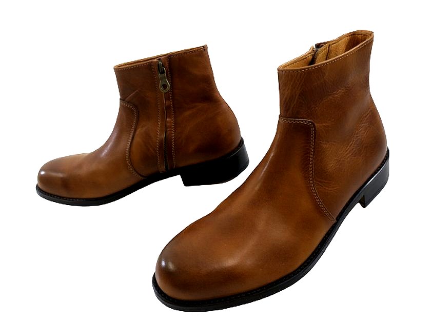 PADRONE パドローネ 日本製 マッケイ製法 本革 牛革 SIDE ZIP BOOTS サイドジップ ショート レザー ブーツ PU7358-1118-15A 定価3.5万 ベージュ 40-1 41-2 42-3▲050▼30608h02