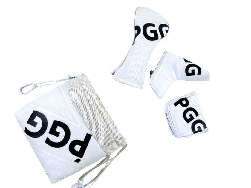 PGG ピージージー GOLF ゴルフ 4点セット ROUNDアイアンカバー パーリーゲイツ パターカバー ピン型 マレット型 ヘッドカバー ホワイト ▲080...