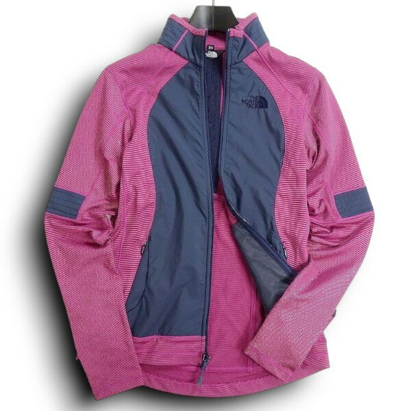 【中古】【新古品・未使用品】THE NORTH FACE ノースフェイス 切替デザイン ボーダー柄 ストレッチ フルジップ ジャケット レディース アウトドア NFT5JG80 マゼンタ　ネイビー 80(XS)▲042▼60116t01