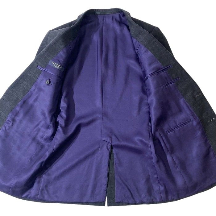 RICHIESTA リキエスタ 大賀 日本製 上質ウール100％ チェック柄 2B シングルスーツ ジャケット パンツ スラックス 187A8828 ブラック グレー AL ▲074▼41127w06