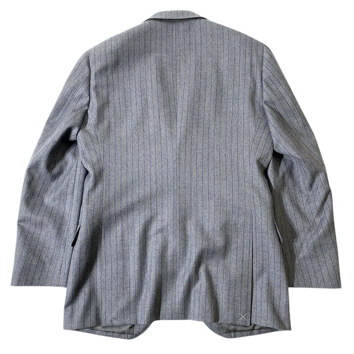 RICHIESTA リキエスタ 大賀 日本製 イタリア製生地使用 Tollegno SUPER100’Sウール サキソニー ストライプ柄 2B ノータック 3ピース シングルスーツ ジャケット ベスト パンツ スラックス 184C7233 グレー AM ▲074▼41129w03