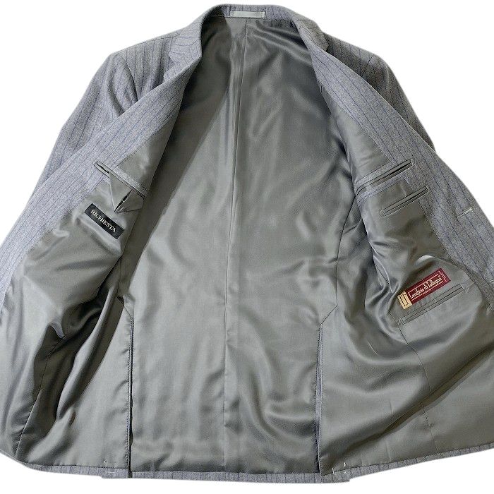 RICHIESTA リキエスタ 大賀 日本製 イタリア製生地使用 Tollegno SUPER100’Sウール サキソニー ストライプ柄 2B ノータック 3ピース シングルスーツ ジャケット ベスト パンツ スラックス 184C7233 グレー AM ▲074▼41129w03