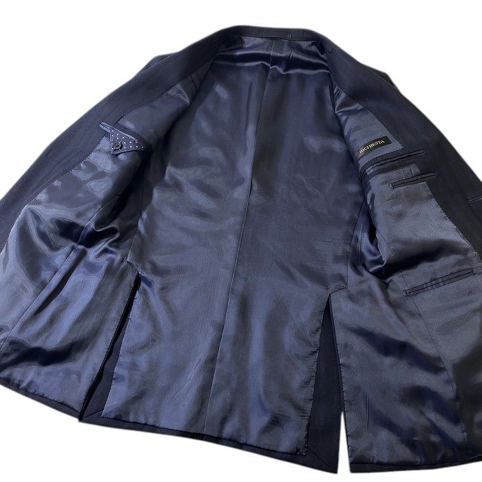 RICHIESTA リキエスタ 大賀 日本製 ウール100％ ストライプ柄 2B テーラードジャケット 187J8253 ダークネイビー ブラック AM ▲074▼41226w09