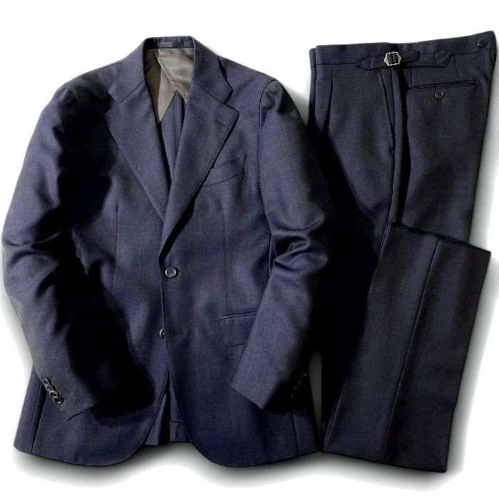 GIVERDYE BEST SELECTION ジバルディ 大賀 日本製 英国製生地 LASSIERE MILLS キャバリーツイル ウール 2B ワンタック シングルスーツ ジャケット パンツ スラックス 187A8403 メランジネイビー 48 ▲074▼50123w03