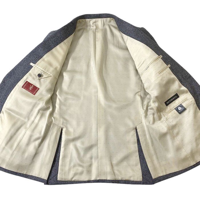 RICHIESTA リキエスタ 大賀 日本製 英国製生地使用 MINOVA ウール100％ グレンチェック柄 2B ノータック シングルスーツ ジャケット パンツ スラックス 187A8914 メランジグレー ブラック AM ▲074▼41211w02