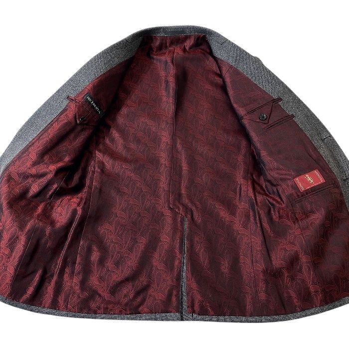 RICHIESTA リキエスタ 大賀 日本製 英国製生地使用 MINOVA ウール100％ カラーネップ 2B ワンタック 3ピース シングルスーツ ジャケット ベスト ジレ パンツ スラックス 187C8911 メランジグレー Y5 ▲074▼50117w02