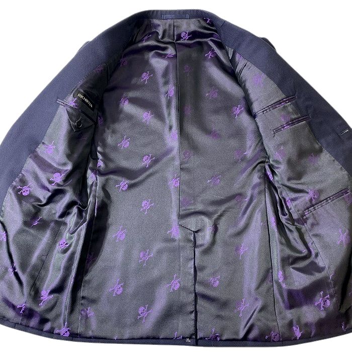 RICHIESTA リキエスタ 大賀 日本製 ウール100％ 織り柄 2B ノータック シングルスーツ ジャケット パンツ スラックス 184A7828 ネイビー AL ▲074▼41224w09