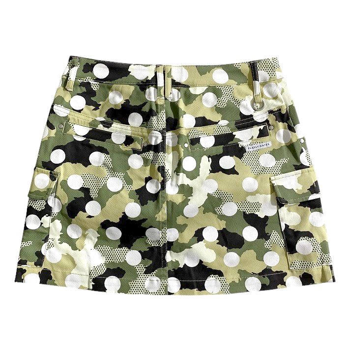 【中古】【新古品・未使用品】PEARLY GATES パーリーゲイツ ゴルフ コットン混 ツイル カーゴポケット カモドット柄 迷彩柄 ストレッチ ミニ スカート ゴルフウェア レディース 055-2134514 定価3万 オリーブ カーキ ブラック ホワイト 00-00 0-01 1-02 ▲034▼50402w05