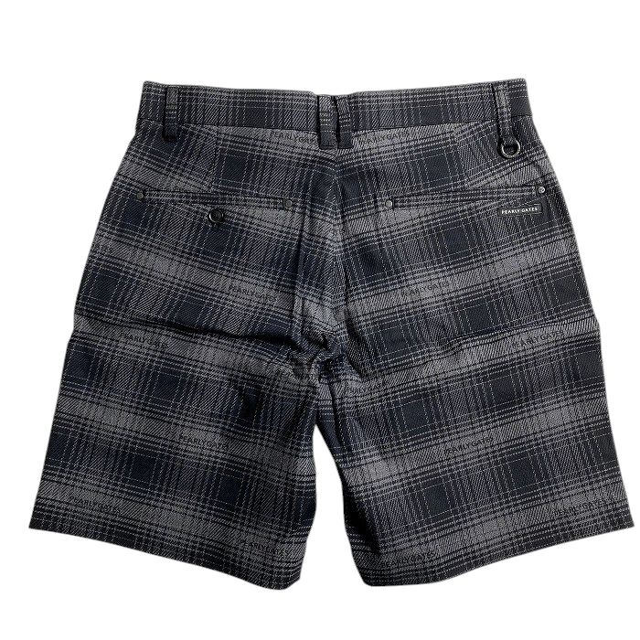 【中古】【新古品・未使用品】PEARLY GATES パーリーゲイツ ゴルフ VORTEX ロゴプリント 先染めチェック柄 ショートパンツ ショーツ ハーフパンツ ゴルフウェア 053-2232805 定価3.1万 ブラック グレー 4-01 5-02 6-03 ▲035▼50501w10