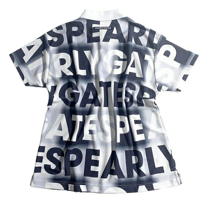 【中古】【新古品・未使用品】PEARLY GATES パーリーゲイツ ゴルフ 日本製 ハニカム ソフト仕上げ グラデーションチェック×BIGロゴ 総柄 ストレッチ 半袖 ポロシャツ ゴルフウェア レディース 055-2260808 定価2.3万 ダークネイビー グレー 0-01 1-02 2-03 ▲026▼50611w13