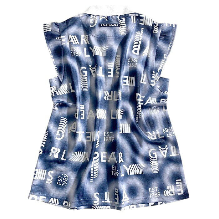 【中古】【新古品・未使用品】PEARLY GATES パーリーゲイツ ゴルフ 交編シャドーボーダー ロゴグラデーション柄 総柄 ショートスリーブ フリル袖 ポロシャツ ゴルフウェア レディース 055-2260810 定価2.2万 ネイビー ホワイト 00-00 0-01 1-02 ▲024▼50619w18