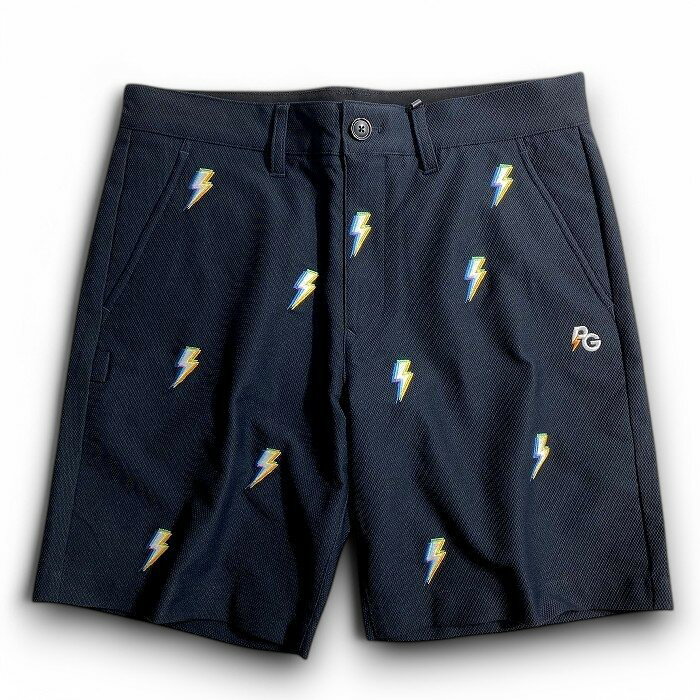 【中古】【新古品・未使用品】PEARLY GATES パーリーゲイツ ゴルフ Peドビー レインボー刺繍 フラッシュエレキ柄 ストレッチ ショートパンツ ショーツ ゴルフウェア 053-2232609 定価3.1万 ネイビーブラック 4-01 5-02 6-03 ▲035▼50625w04
