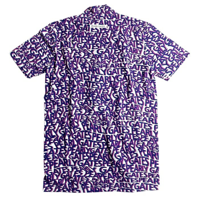 【中古】【新古品・未使用品】PEARLY GATES パーリーゲイツ ゴルフ 日本製 ソルディフェンダー 吸汗速乾 接触冷感 ウェーブロゴ 総柄 モックネック 半袖 カットソー インナー Tシャツ ゴルフウェア 053-2267705 定価1.6万 ネイビー ピンク ホワイト 4 ▲018▼50718w05