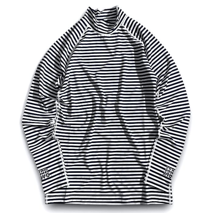 【中古】【新古品・未使用品】PEARLY GATES パーリーゲイツ ゴルフ 吸水速乾 UVカット BEATRIX PLUS グラデーションロゴ ボーダー柄 ハイネック 長袖 カットソー インナーシャツ ゴルフウェア 053-2266803 定価1.4万 ホワイト ブラック 4 ▲016▼50808w07