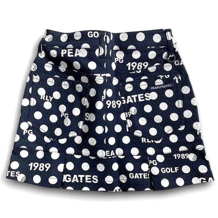 【中古】【新古品・未使用品】PEARLY GATES パーリーゲイツ ゴルフ C/Puアートピケ バックプリーツ ロゴ×ドット柄 ストレッチ ミニ スカート ゴルフウェア レディース 055-2234120 定価2.9万 ダークネイビー ホワイト 0-01 1-02 2-03 ▲033▼50718w03