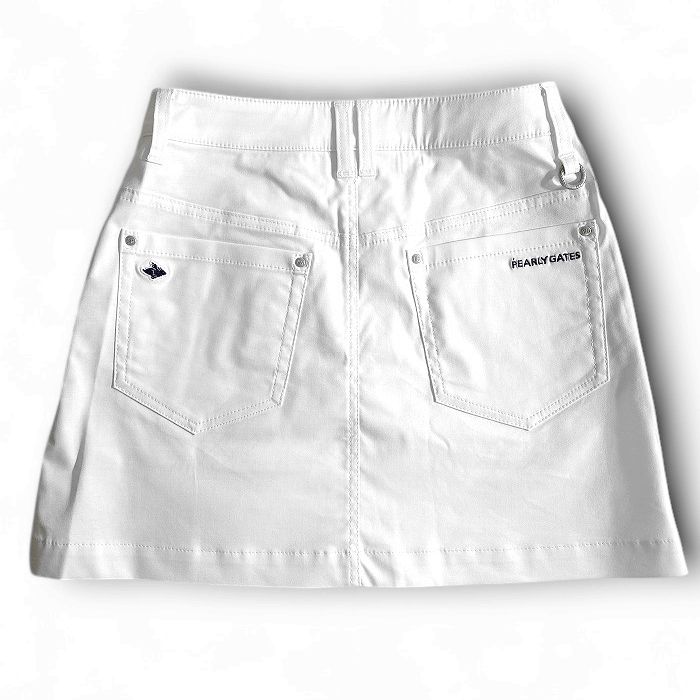 【中古】【新古品・未使用品】PEARLY GATES パーリーゲイツ ゴルフ 日本製 C/Peツイル クリーンポケット 無地 ストレッチ ミニスカート ゴルフウェア レディース 055-2934802 定価2.2万 ホワイト 00-00 0-01 1-02 2-03 ▲024▼50729w01