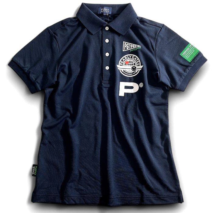 【中古】【新古品・未使用品】PEARLY GATES パーリーゲイツ ゴルフ 日本製 J∞QUALITY 吸水速乾×UVカット ディライト アースロゴ ストレッチ 半袖 ポロシャツ ゴルフウェア 053-2160501 定価1.9万 ダークネイビー 3 ▲022▼50902w14