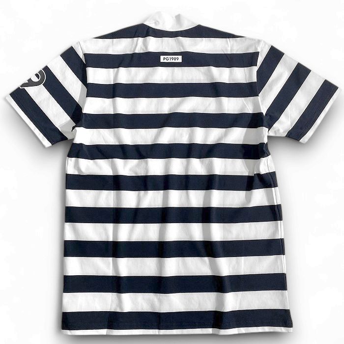 【中古】【新古品・未使用品】PEARLY GATES パーリーゲイツ ゴルフ ソルディフェンダー 吸汗速乾 接触冷感 ボーダー柄 ストレッチ モックネック 半袖 カットソー インナー Tシャツ ゴルフウェア 053-2267793 定価1.4万 ホワイト ブラック 5 ▲016▼50905w10