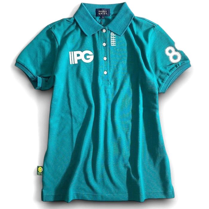 【中古】【新古品・未使用品】PEARLY GATES パーリーゲイツ ゴルフ 日本製 吸水速乾 UVカット コットン混鹿の子 ストレッチ 半袖 ポロシャツ ゴルフウェア レディース 055-2260802 定価1.9万 グリーン 00-00 1-02 2-03 ▲022▼50818w13