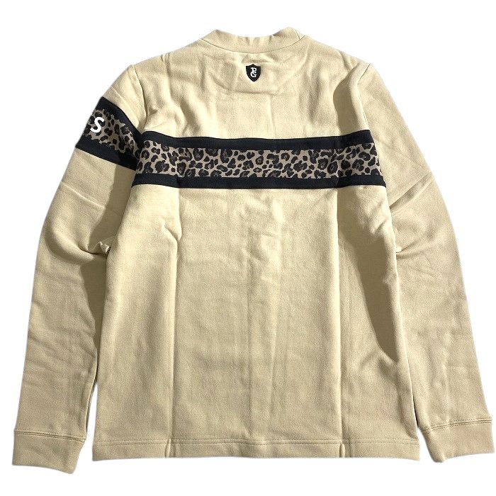 【中古】【新古品・未使用品】PEARLY GATES パーリーゲイツ ゴルフ 日本製 コットン裏毛 レオパード柄 ストレッチ モックネック 長袖 カットソー プルオーバー ゴルフウェア レディース 055-2266006 定価2万 ベージュ 0-01 1-02 2-03 ▲023▼51002w01
