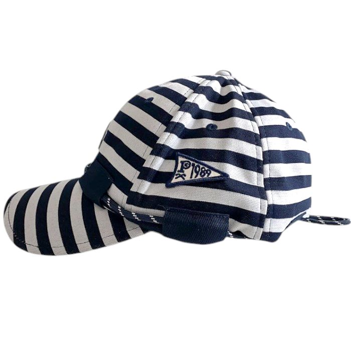 【中古】【新古品・未使用品】PEARLY GATES パーリーゲイツ ゴルフ ストレッチコットン ボーダー柄 ドローコード 6パネル キャップ 帽子 ユニセックス 053-2287101 定価8千 ネイビー ホワイト FR▲009▼50828w05