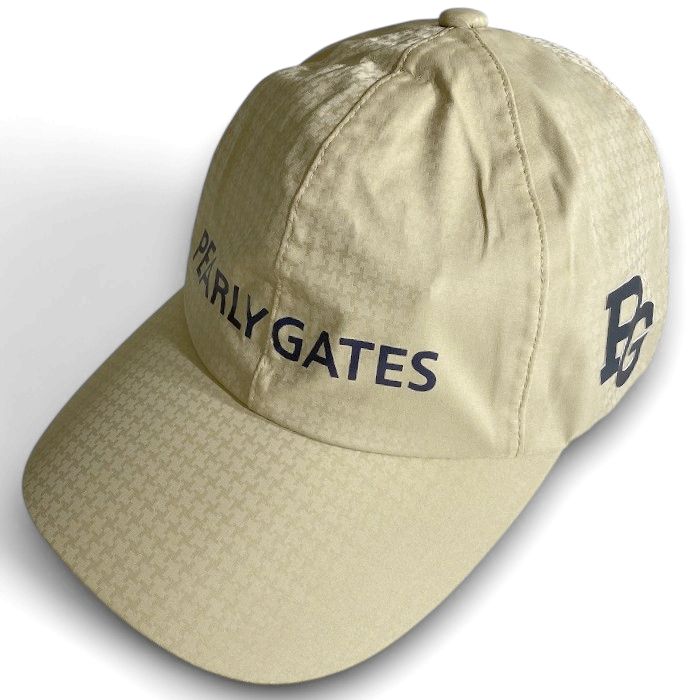 【中古】【新古品・未使用品】PEARLY GATES パーリーゲイツ ゴルフ 耐水×透湿 ナイロンジャガード 6パネル レインキャップ 帽子 保存袋付き ゴルフ ユニセックス 053-2987301 定価6千 ベージュ FR ▲007▼50828w07