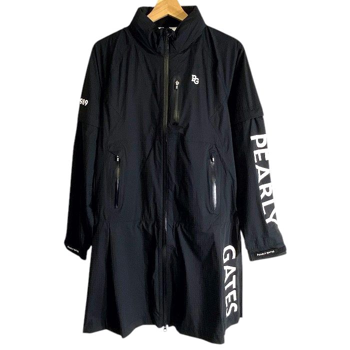 【中古】【新古品・未使用品】PEARLY GATES パーリーゲイツ ゴルフ 撥水×防風 Nyドビー シャドー千鳥 ストレッチ 2wayスリーブ ワンピース ロングジャケット レインウェア ゴルフウェア レディース 053-2988306 定価4.6万 ネイビーブラック 0-01 1-02 2-03 ▲051▼51015w14