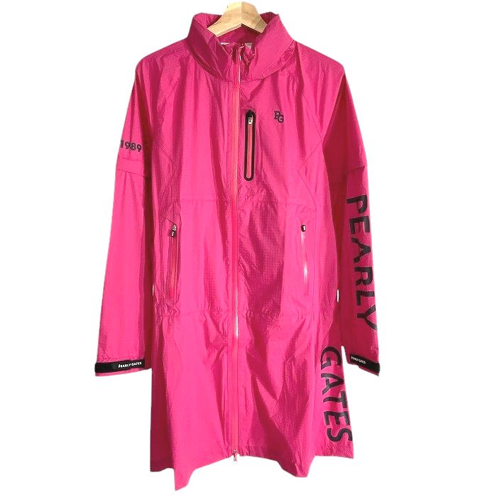 【中古】【新古品・未使用品】PEARLY GATES パーリーゲイツ ゴルフ 撥水×防風 Nyドビー シャドー千鳥柄 ストレッチ 2wayスリーブ ワンピース ロングジャケット レインウェア ゴルフウェア レディース 053-2988306 定価4.6万 ピンク 0-01 1-02 2-03 ▲051▼51015w13