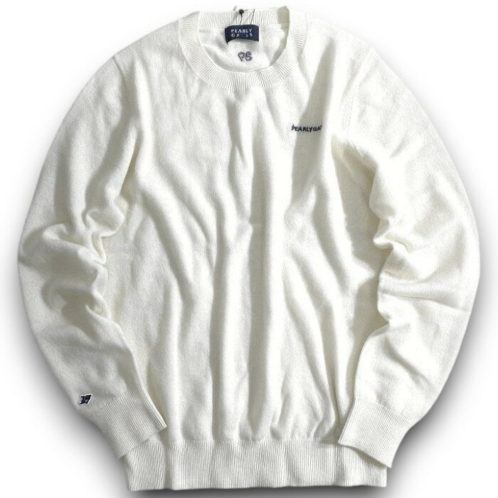 【中古】【新古品・未使用品】PEARLY GATES パーリーゲイツ ゴルフ ESSENTIAL SERIES ピュアカシミヤ フライングラビット刺繍 薄手 クルーネック 丸首 長袖 ニット セーター ゴルフウェア レディース 055-2970002 定価3.3万 クリームホワイト 0-01 1-02 ▲036▼51020w03