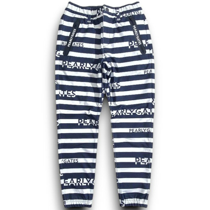 【中古】【新古品・未使用品】PEARLY GATES パーリーゲイツ ゴルフ 高保温 トリコット裏起毛 ロゴ×ボーダー柄 ストレッチ ジョガーパンツ ロングパンツ ゴルフウェア レディース 055-2231116 定価2.9万 ネイビー ホワイト 00-00 0-01 1-02 ▲033▼51020w02