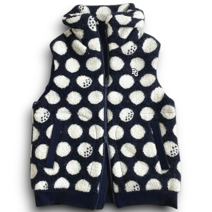 【中古】【新古品・未使用品】PEARLY GATES パーリーゲイツ ゴルフ 軽量保湿素材 THERMOLITE リングチェック BIGドット柄 総柄 ダブルジップ 中綿入り ベスト ゴルフウェア レディース 055-2258108 定価3.8万 ネイビーブラック オフホワイト 0-01 1-02 ▲042▼51021w04