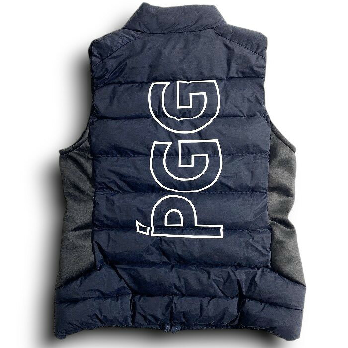 【中古】【新古品・未使用品】PGG by PEARLY GATES ピージージー パーリーゲイツ ゴルフ Peラミネート 異素材切替 バックロゴ ダブルジップ 中綿入りキルティング ベスト ゴルフウェア レディース 269-2258002 定価4.7万 ネイビー ブラック 0 ▲052▼51030w02