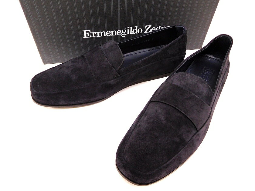 イタリア製 定価9.6万 Ermenegildo Zegna エルメネジルド ゼニア MOCASSINO A2454X スウェードレザー ローファー モカシン スリッポン シューズ 8 EEE（ネイビー） /ym180803-1