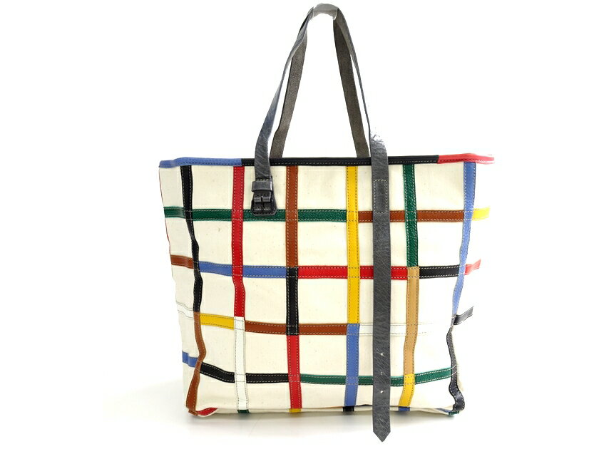 フェンディ 革トートバッグ レディース CARMINA CAMPUS カルミナ カンプス イタリア製 LEATHER GRID TETRIS BAG MED キャンバス×レザー トートバッグ ハンドバッグ 鞄 定6.5万 ▲050▼30407m10