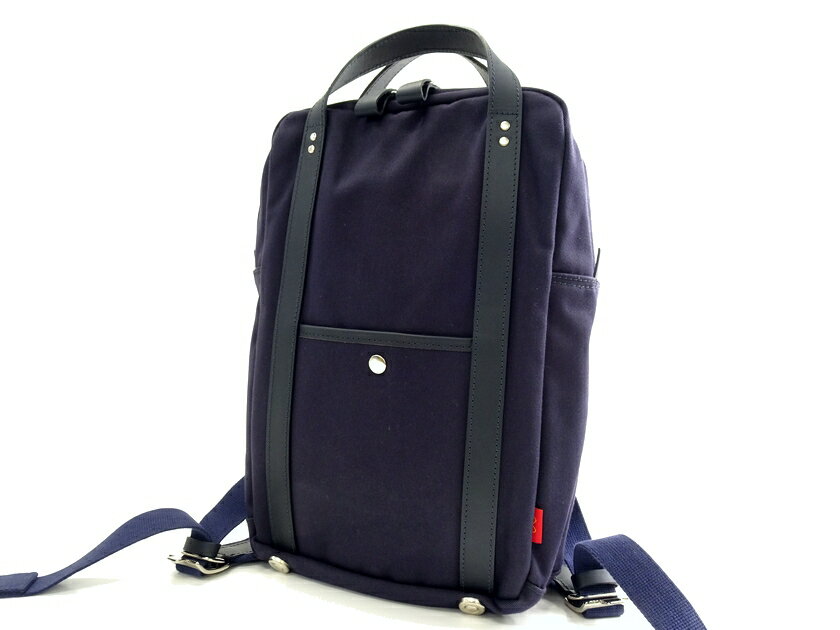 JOHN CHAPMAN ジョン チャップマン 英国製 RIBBLE RUCKSACK キャンバス×レザー 2WAY リュックサック ディパック ハンドバッグ トートバッグ チャップマンバッグ 定5.2万 NAVY▲120▼30411m01