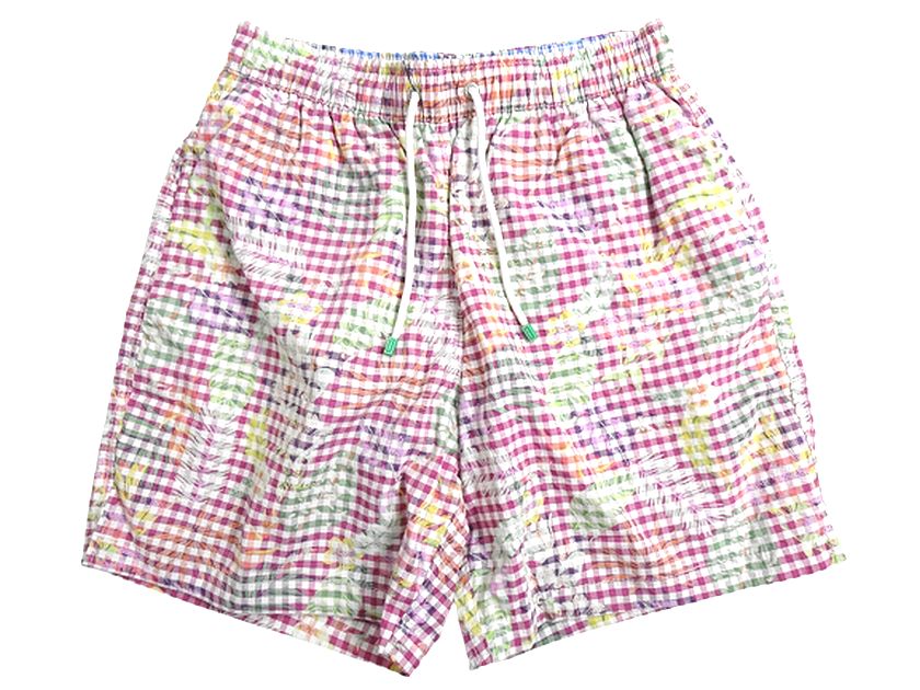 HACKETT LONDON ハケット ロンドン TROPICAL GINGHAM 水陸両用 トロピカル×ギンガムチェック柄 ナイロン混ワッシャー サーフパンツ ボードショーツ ショートパンツ 水着 トランクス HM800839 定1.2万 PINK S▲008▼30712m01