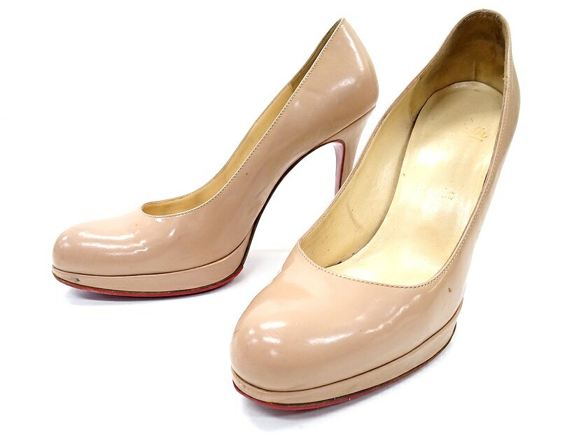 中古 Christian Louboutin Paris クリスチャン ルブタン イタリア製 NEW SIMPLE PUMP パテントカーフレザー ピンヒール ハイヒール パンプス 定10.5万 ピンクベージュ 37▲050▼40325m03_g