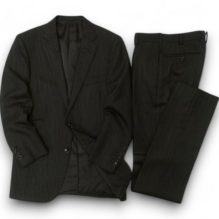 GIVERDYE BEST SELECTION ジバルディ 大賀 日本製 ウール100% ストライプ 2B 1タック シングルスーツ ジャケット スラックスパンツ セットアップ 061A6504 ブラック D7-42▲074▼41226k04