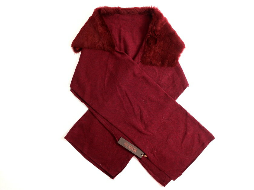 Karl Donoghue カールドノヒュー イギリス製 定価7.3万 CASHMERE TOUCH LAMBSKIN AND CASHMERE KNIT WRAP ラムスキン ファー ニット ショール マフラー ボルドー▲068▼90816q14