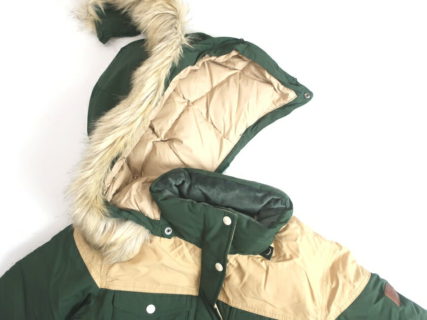 THE NORTH FACE ノースフェイス テフロン加工 UPF40+ 紫外線カット PREMIUM GOOSE DOWN使用 ファー付きフーデッド ダウンジャケット ブルゾン グリーン ベージュ 90(L)/95(XL)▲158▼00219k02